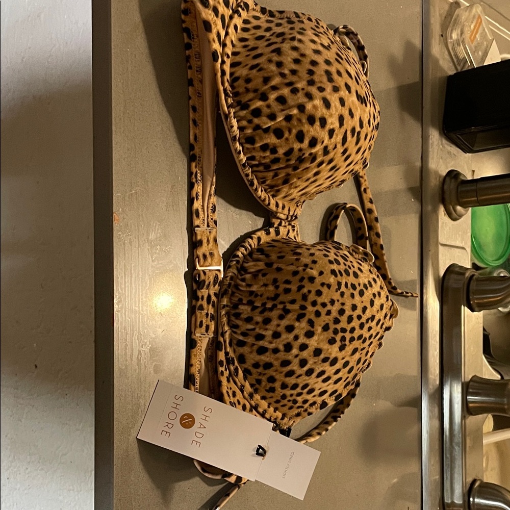 Shade & Shore Leopard-Print Bikini Top in Tan and Black